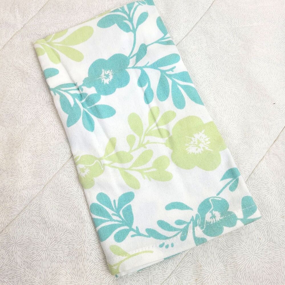 Kohl's 4 floral cotton blend cloth napkins white aqua pale green spring summer - Picture 2 of 7